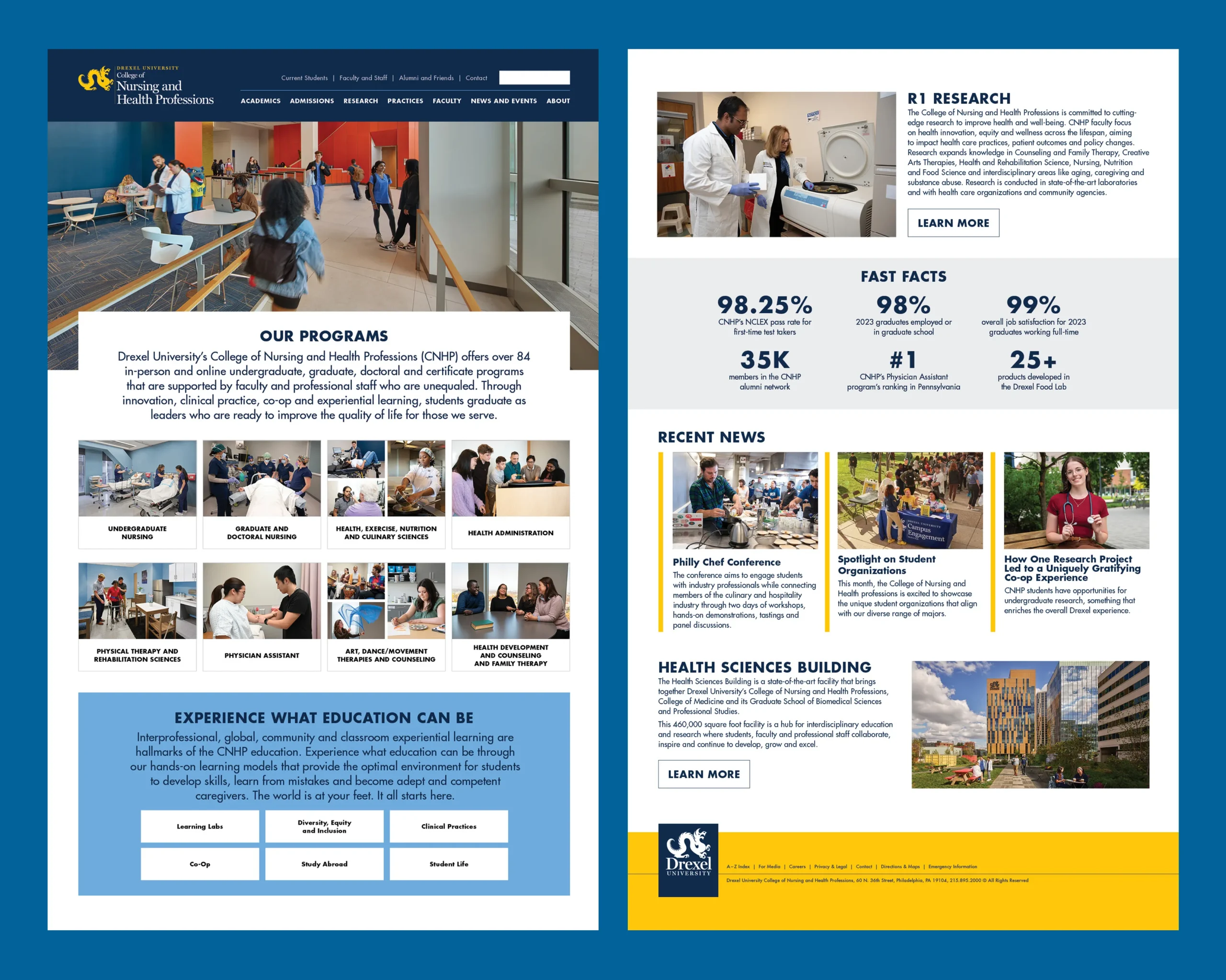 Screenshot of college web page